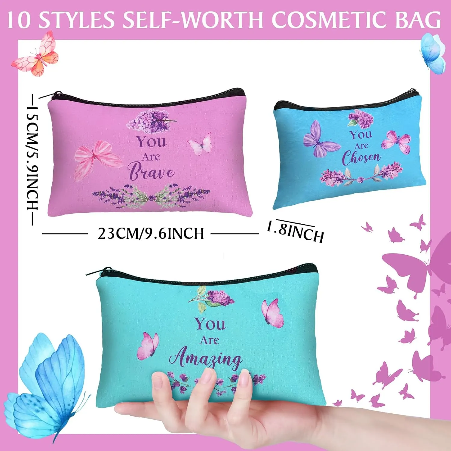 10 Pcs Mothers Day Gifts Bulk for Church Women's Christian Gift Purple Butterfly Lavender Religious Bible Makeup Bag Inspirational Toiletry Cosmetic Bag for Mom Teacher(Colorful)