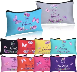 10 Pcs Mothers Day Gifts Bulk for Church Women's Christian Gift Purple Butterfly Lavender Religious Bible Makeup Bag Inspirational Toiletry Cosmetic Bag for Mom Teacher(Colorful)