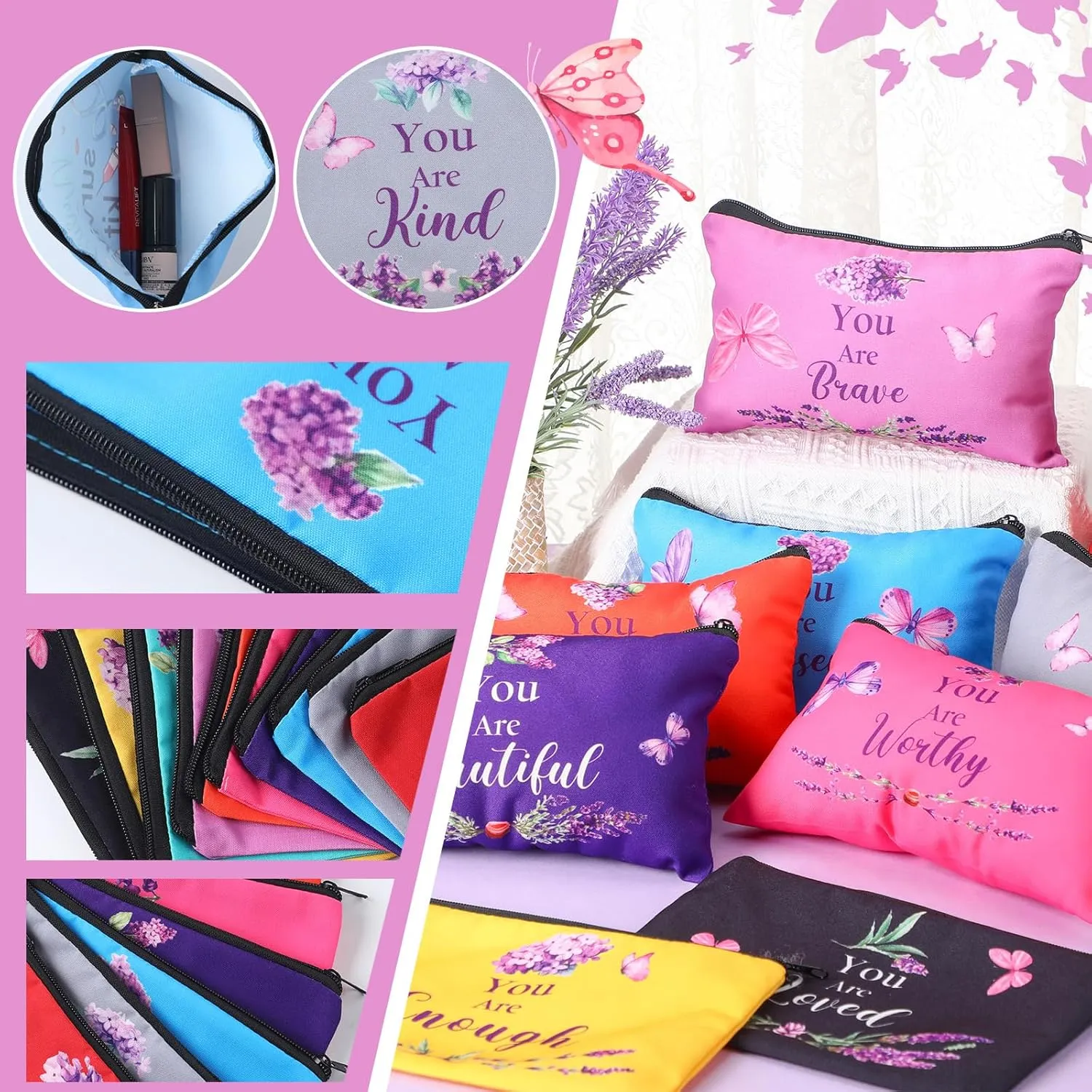 10 Pcs Mothers Day Gifts Bulk for Church Women's Christian Gift Purple Butterfly Lavender Religious Bible Makeup Bag Inspirational Toiletry Cosmetic Bag for Mom Teacher(Colorful)