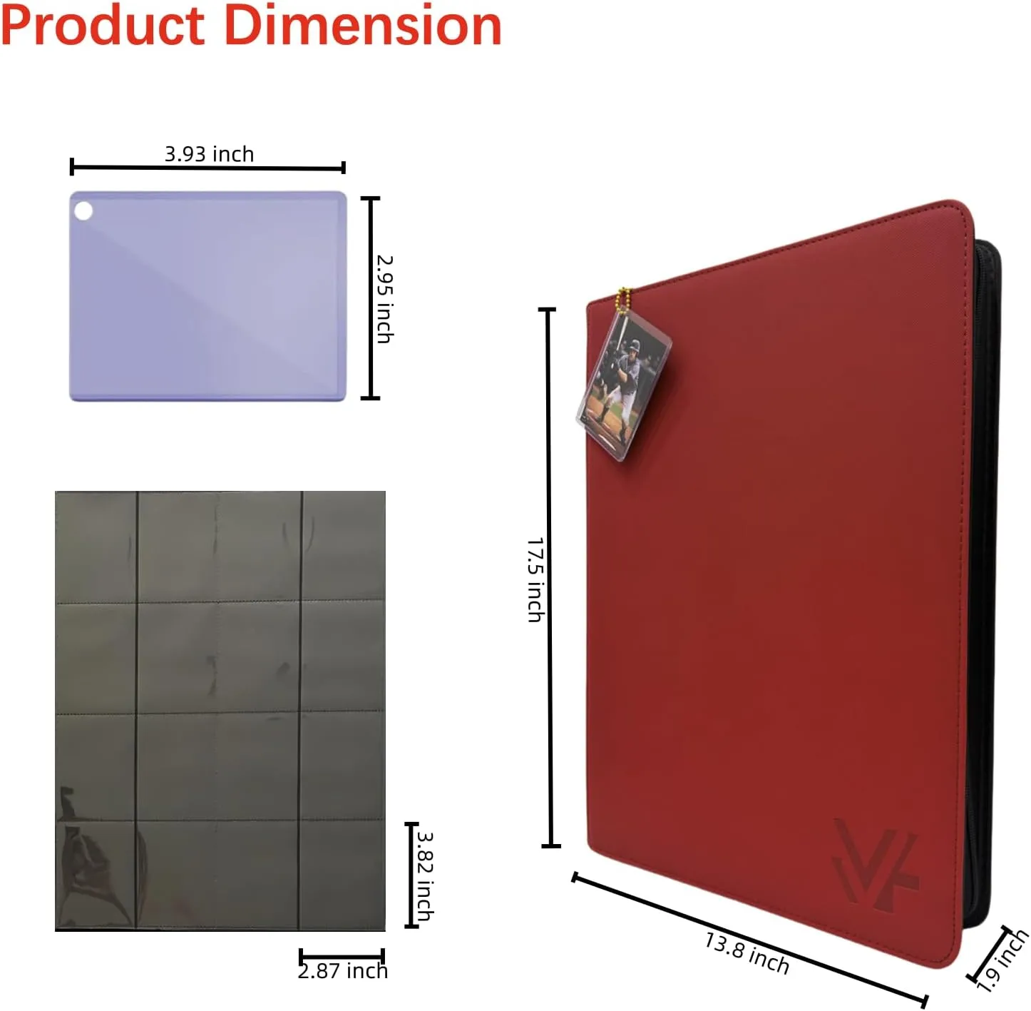 1000  Pockets Trading Card Binder,16 Pockets Card Ablum Fit for MTG/TCG/Commander/Magic,Premium Card Binder Compatible with Soccer,Baseball,Basketball and Game Card (Red)