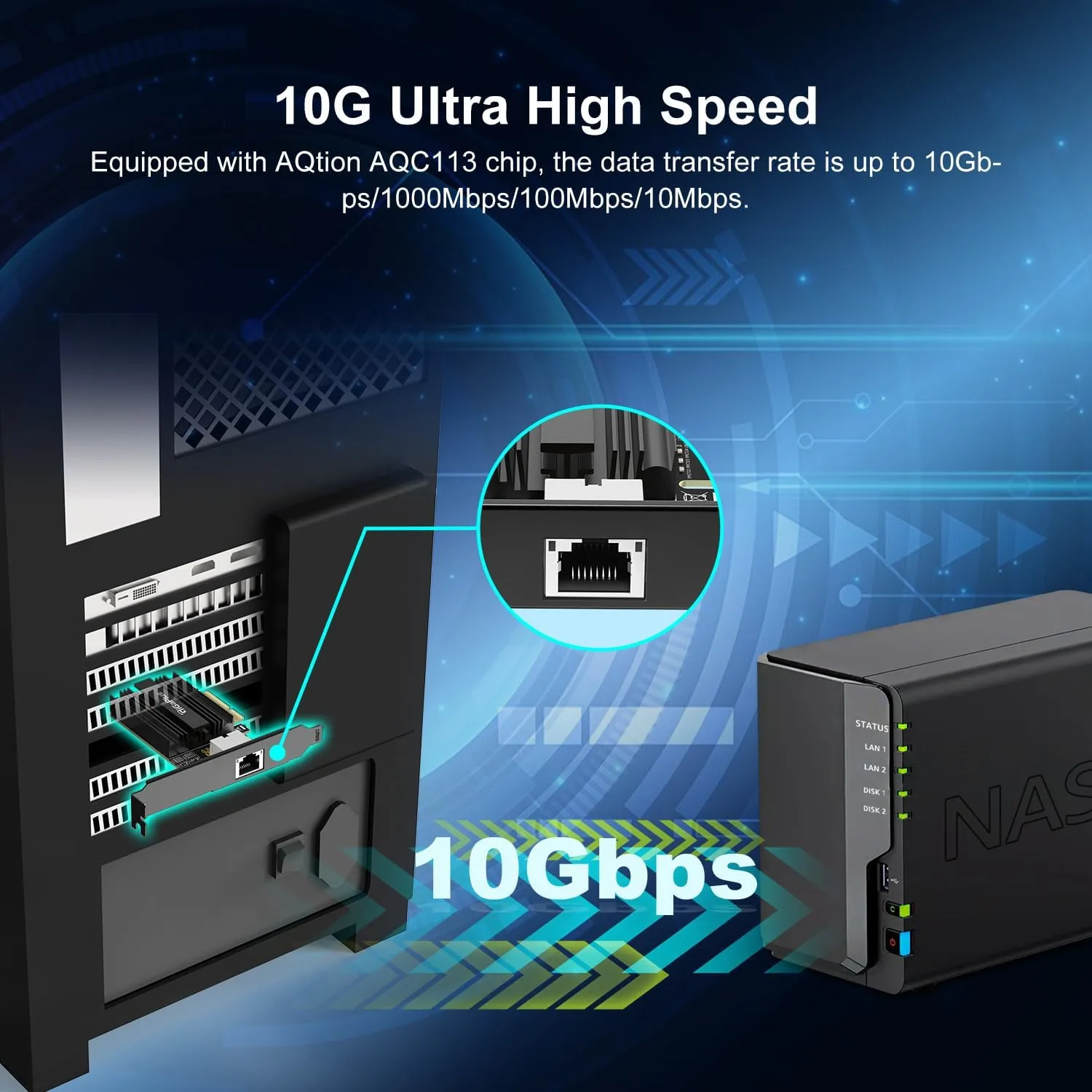 10Gbe PCI-e Network Card, AQC113 Controller, 10G Base-T RJ45 Port NIC Card, GiGaPlus 100/1000/2500/10000Mbps Ethernet Card, 10Gb Ethernet Adapter Support Windows10/11/Windows Server/Linux