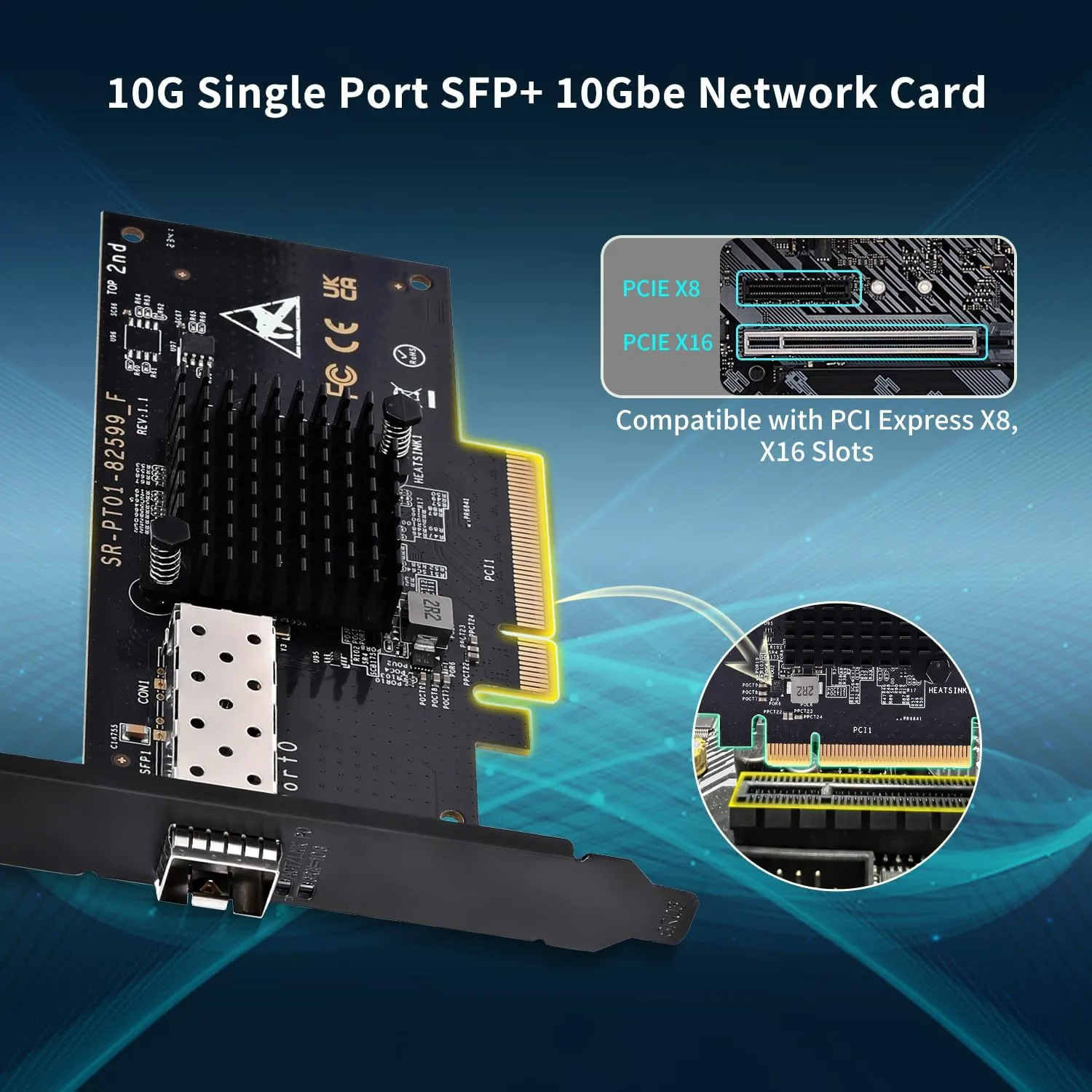 10Gbe PCI-E NIC with 82599EN(X520-DA1) Controller, 10Gb Single Port SFP  PCI-E Network Card, GiGaPlus 10Gbps PCI Express Ethernet LAN Adapter, Supports Windows/Windows Server/VMware