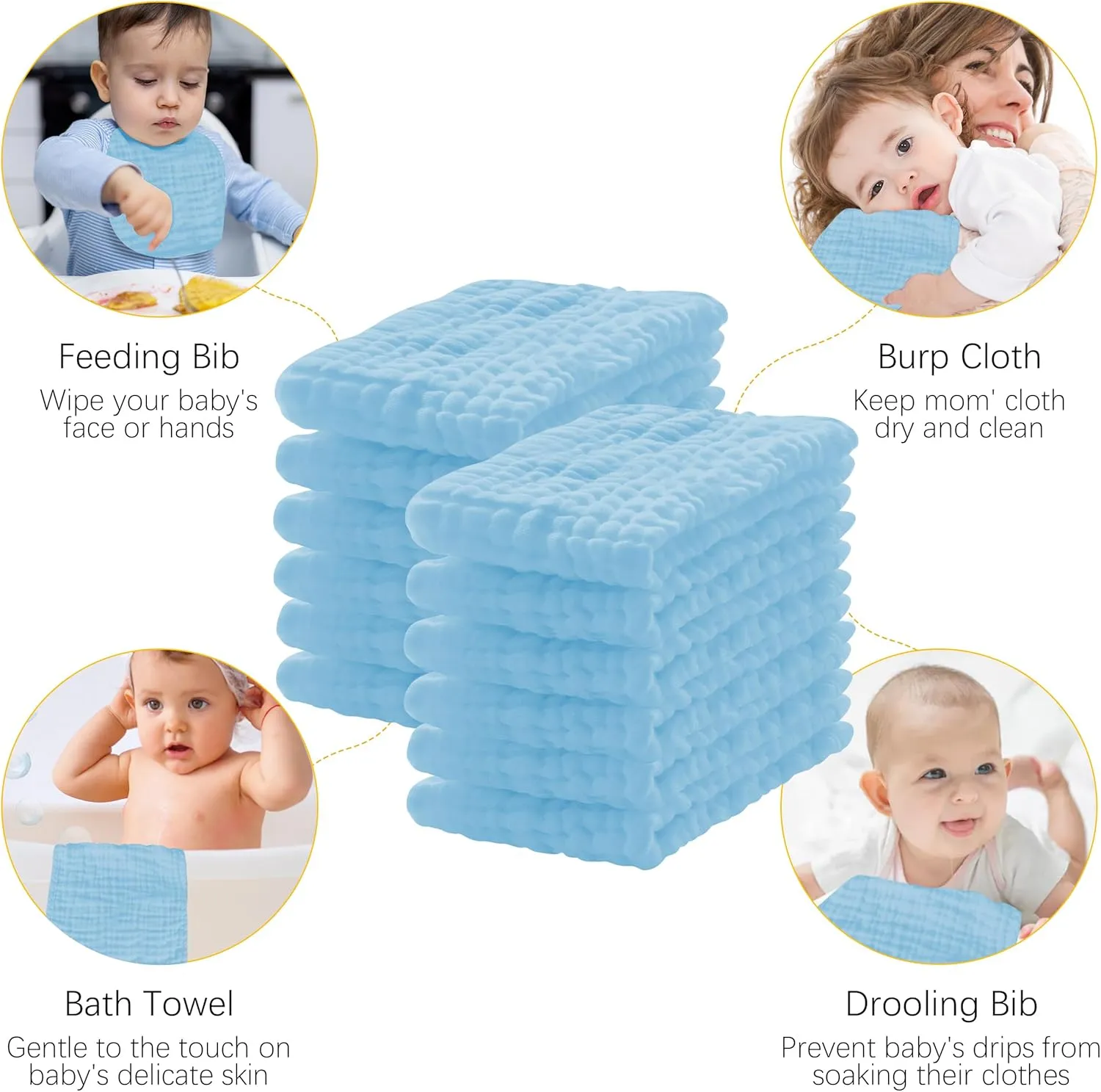 12 Pack Muslin Burp Cloths 100% Cotton Muslin Cloths Large 20''x10'' Extra Soft and Absorbent Baby Burping Cloth - Aqua