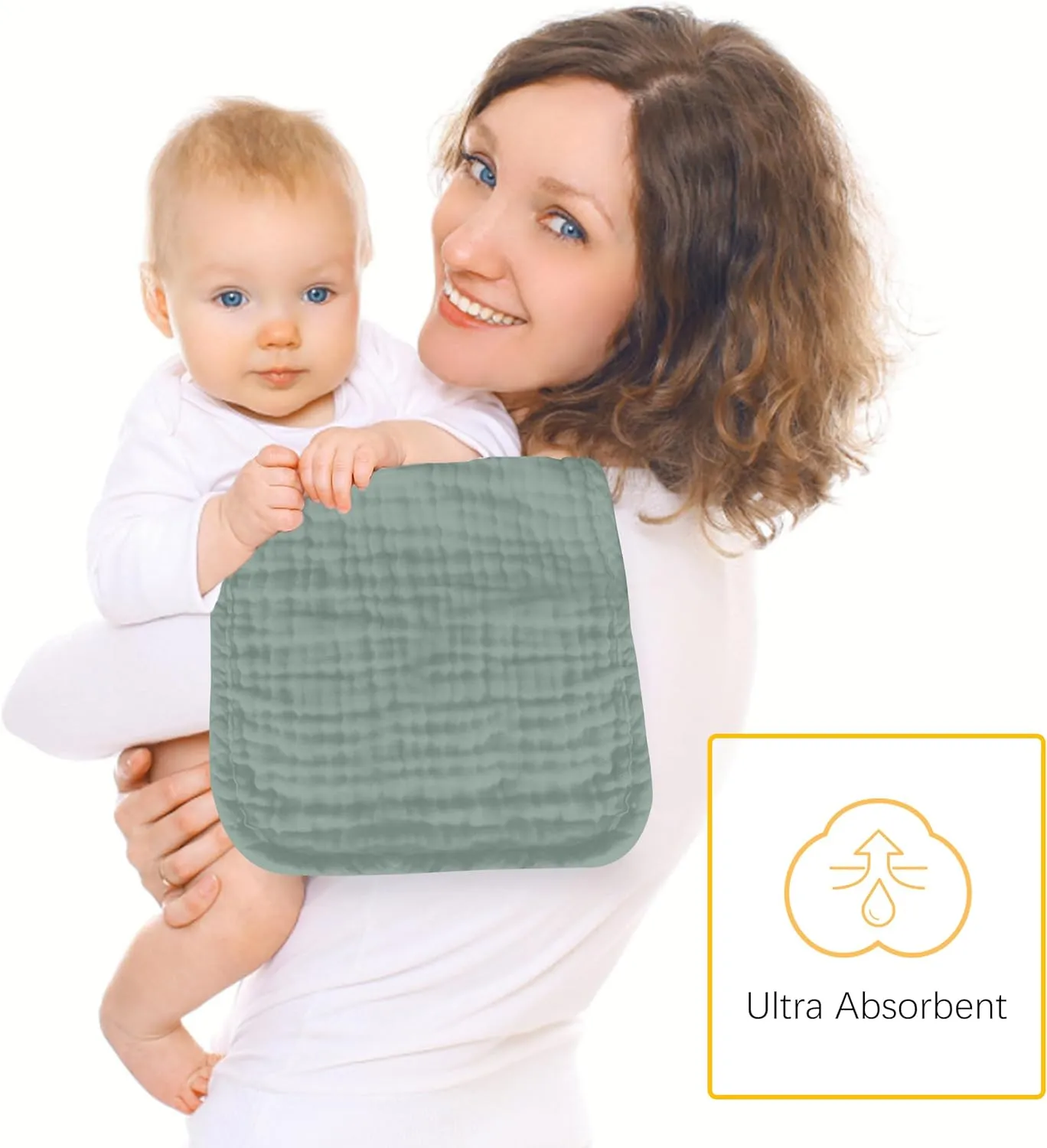 12 Pack Muslin Burp Cloths 100% Cotton Muslin Cloths Large 20''x10'' Extra Soft and Absorbent Baby Burping Cloth - Green