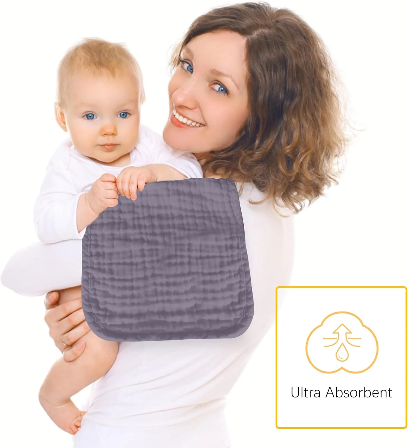 12 Pack Muslin Burp Cloths 100% Cotton Muslin Cloths Large 20''x10'' Extra Soft and Absorbent Baby Burping Cloth - Grey