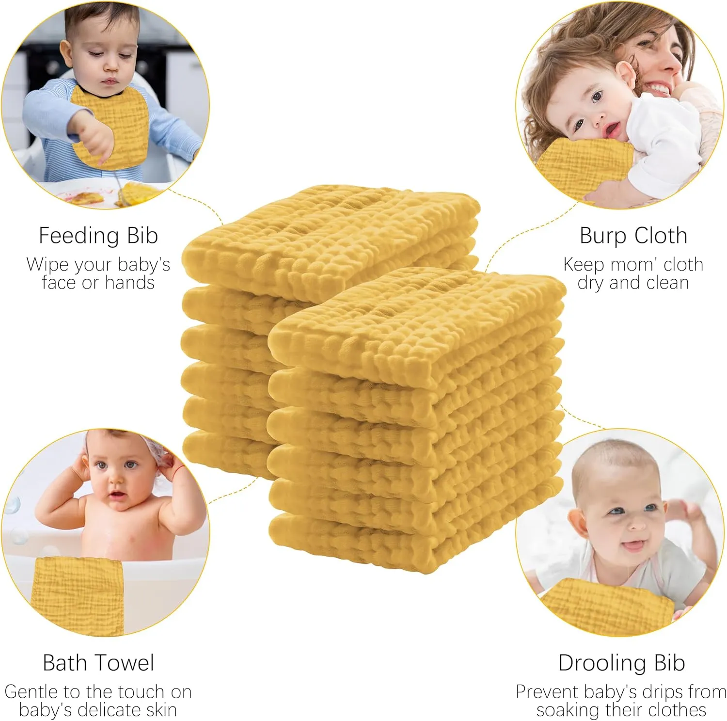 12 Pack Muslin Burp Cloths 100% Cotton Muslin Cloths Large 20''x10'' Extra Soft and Absorbent Baby Burping Cloth - Honey