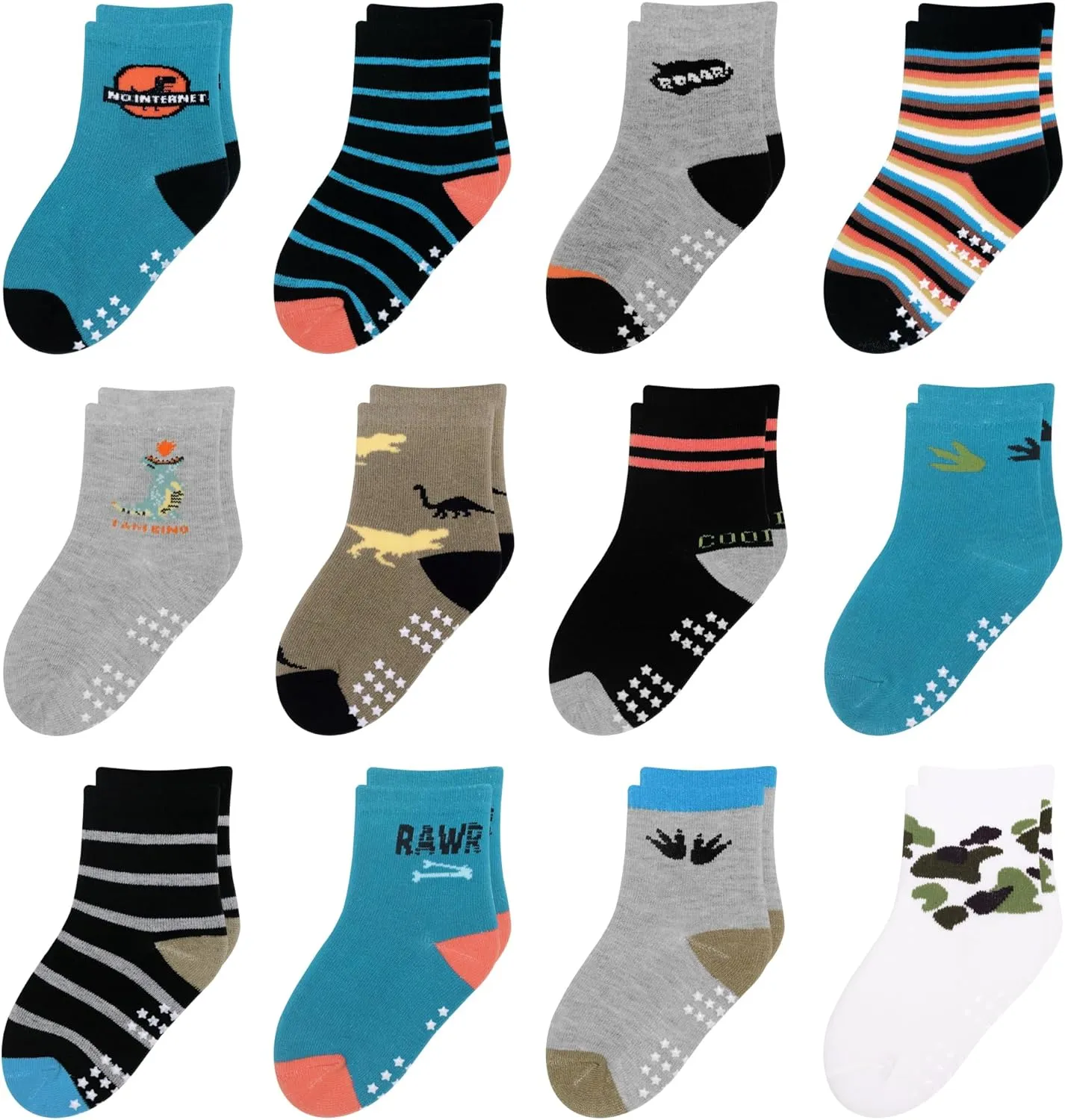 12 Pack Non Slip Kids Toddler Baby Socks with Grips for 1-7 Years Boys Girls Cotton Crew Socks Multi Colors