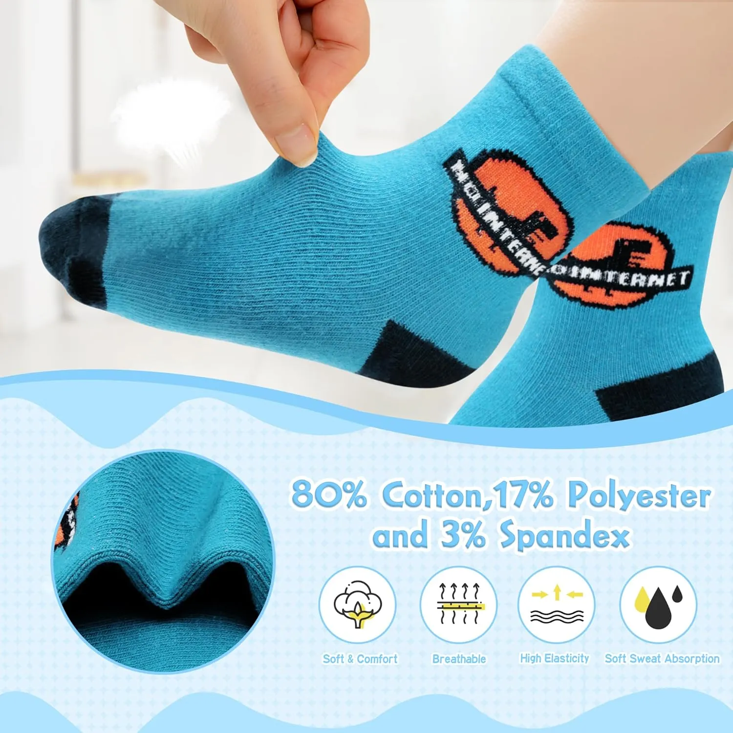 12 Pack Non Slip Kids Toddler Baby Socks with Grips for 1-7 Years Boys Girls Cotton Crew Socks Multi Colors