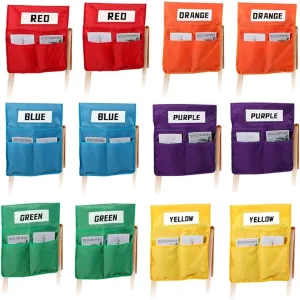 12 Pcs Chair Pockets for Classrooms 16"x19"Large Chair Pockets with Name Tag Oxford Cloth Colorful Chair Storage Bag with 3 Pockets Chair Sacks for Classroom for Keeping Student Book Desk Organized
