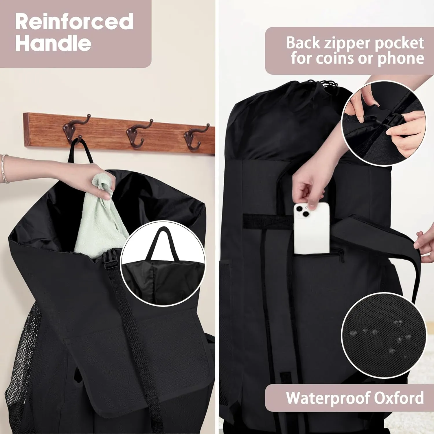 132L Laundry Bag Backpack, Extra Large Travel Heavy Duty Landry Bags with Shoulder Straps and Mesh Pocket, Drawstring Closure Design Laundry Hamper Bag for College Dorm, Laundromat, Apartment, Black