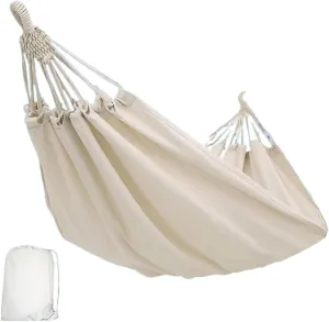 150 * 190CM Camping Hammock Canvas Hanging Bed Without Stick White Double Chair Swing Sleeping Bed for Travel Rollover Prevention for Terrace, Outdoor