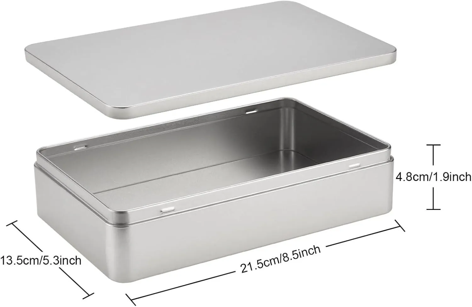 2 Pack 8.5 by 5.3 by 1.9 Inch Silver Rectangular Empty Tin Box Containers, Gift, Jewelery and Storage Tin Kit, Home Organizer