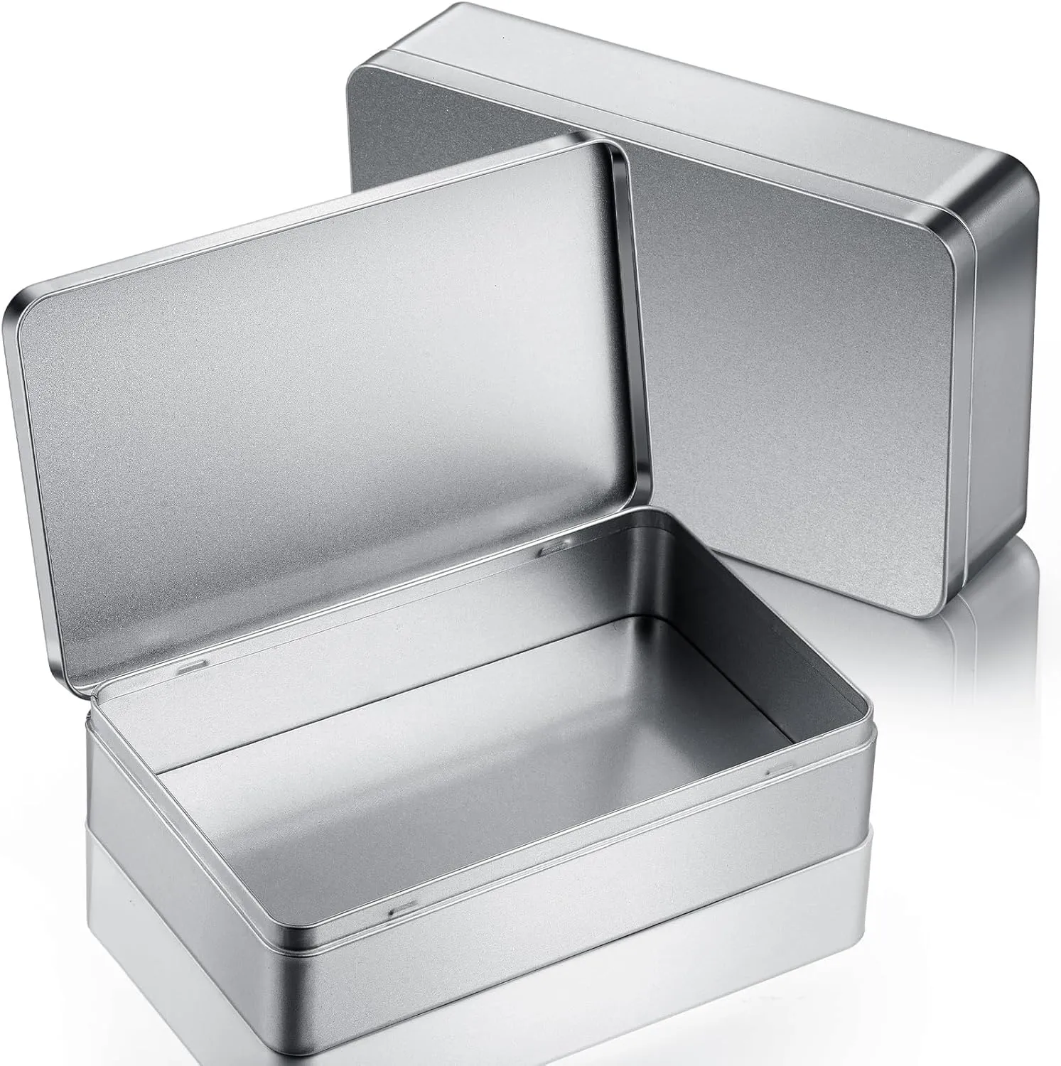 2 Pack 8.5 by 5.3 by 1.9 Inch Silver Rectangular Empty Tin Box Containers, Gift, Jewelery and Storage Tin Kit, Home Organizer