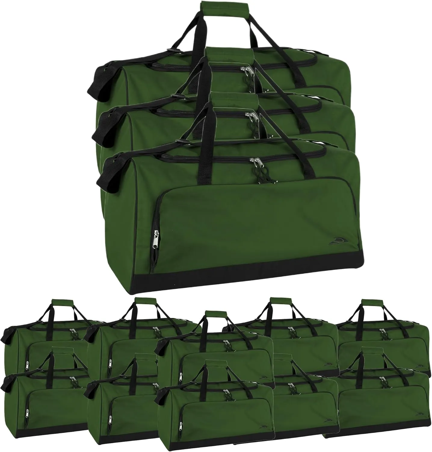(24 Pack) Bulk 55 Liter, 24 Inch Lightweight Canvas Duffle Bags for Men & Women For Travel, Sports, Homeless Bulk (All Green Pack)