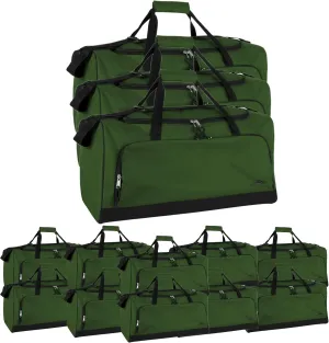 (24 Pack) Bulk 55 Liter, 24 Inch Lightweight Canvas Duffle Bags for Men & Women For Travel, Sports, Homeless Bulk (All Green Pack)