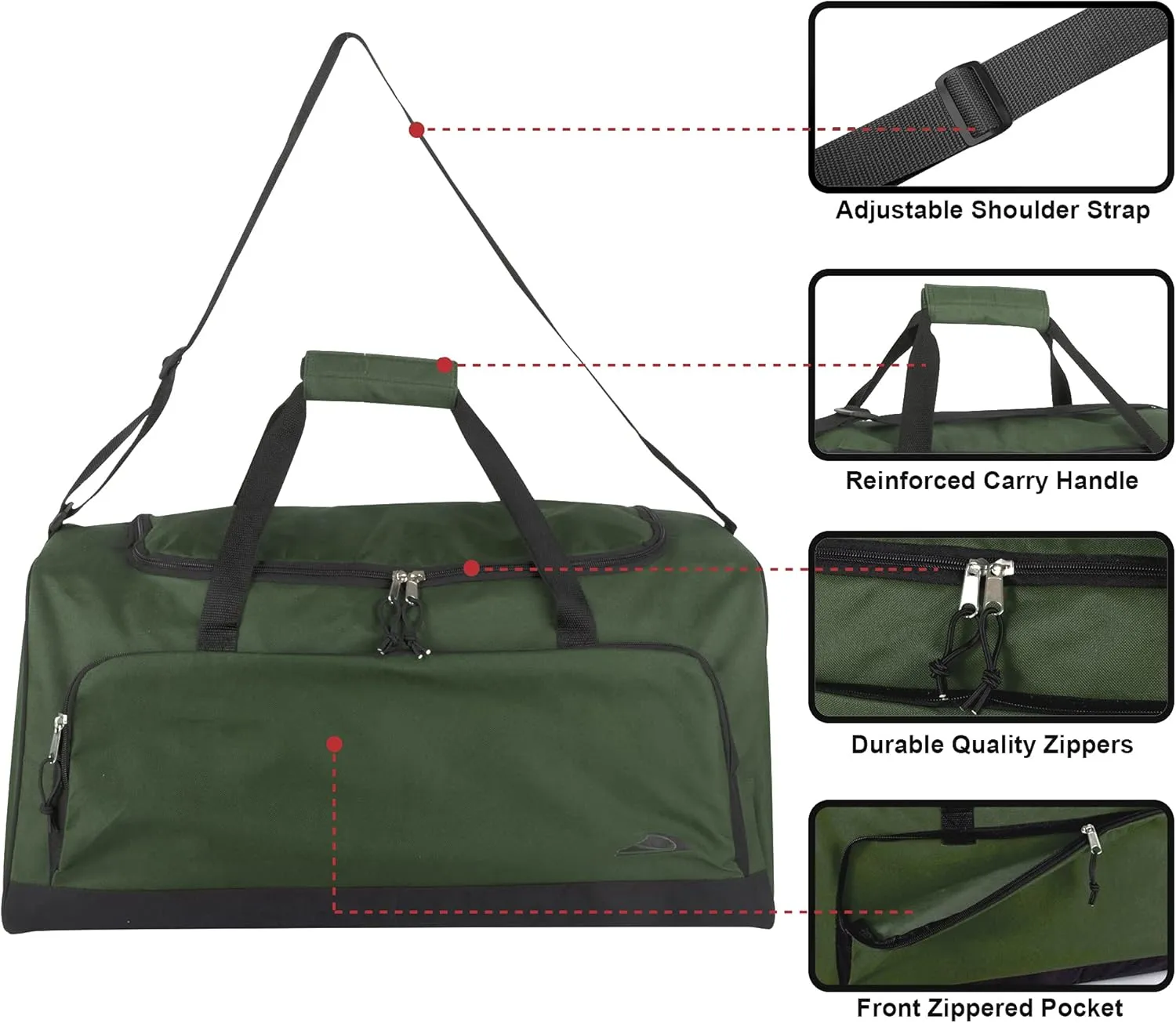 (24 Pack) Bulk 55 Liter, 24 Inch Lightweight Canvas Duffle Bags for Men & Women For Travel, Sports, Homeless Bulk (All Green Pack)
