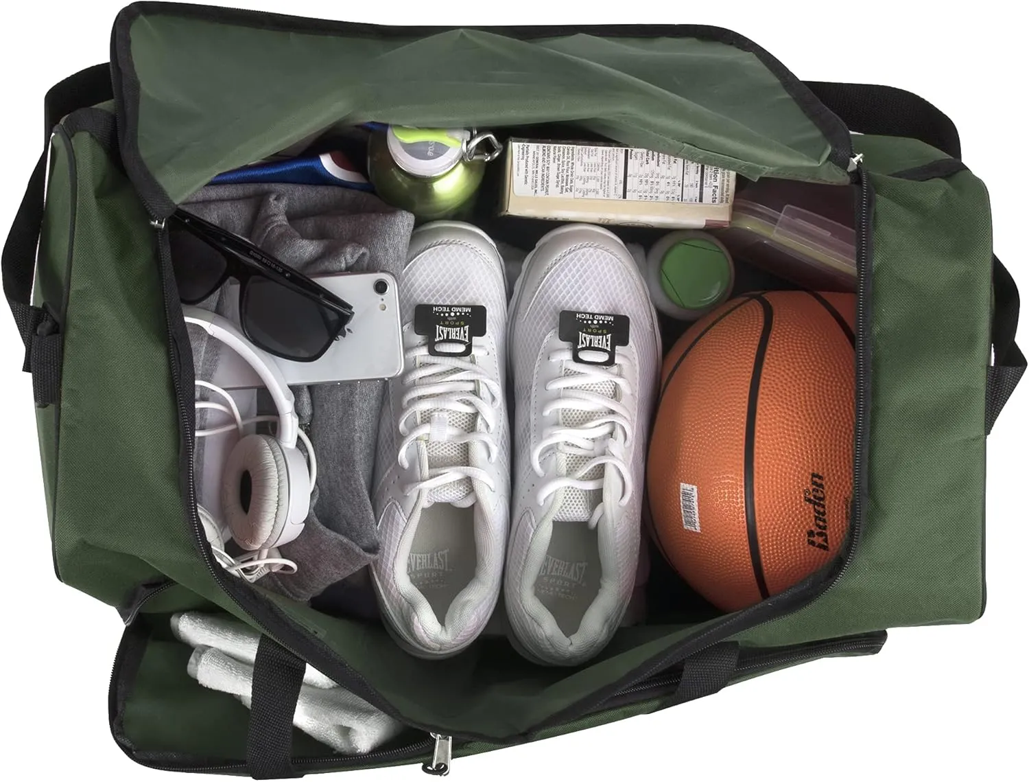 (24 Pack) Bulk 55 Liter, 24 Inch Lightweight Canvas Duffle Bags for Men & Women For Travel, Sports, Homeless Bulk (All Green Pack)
