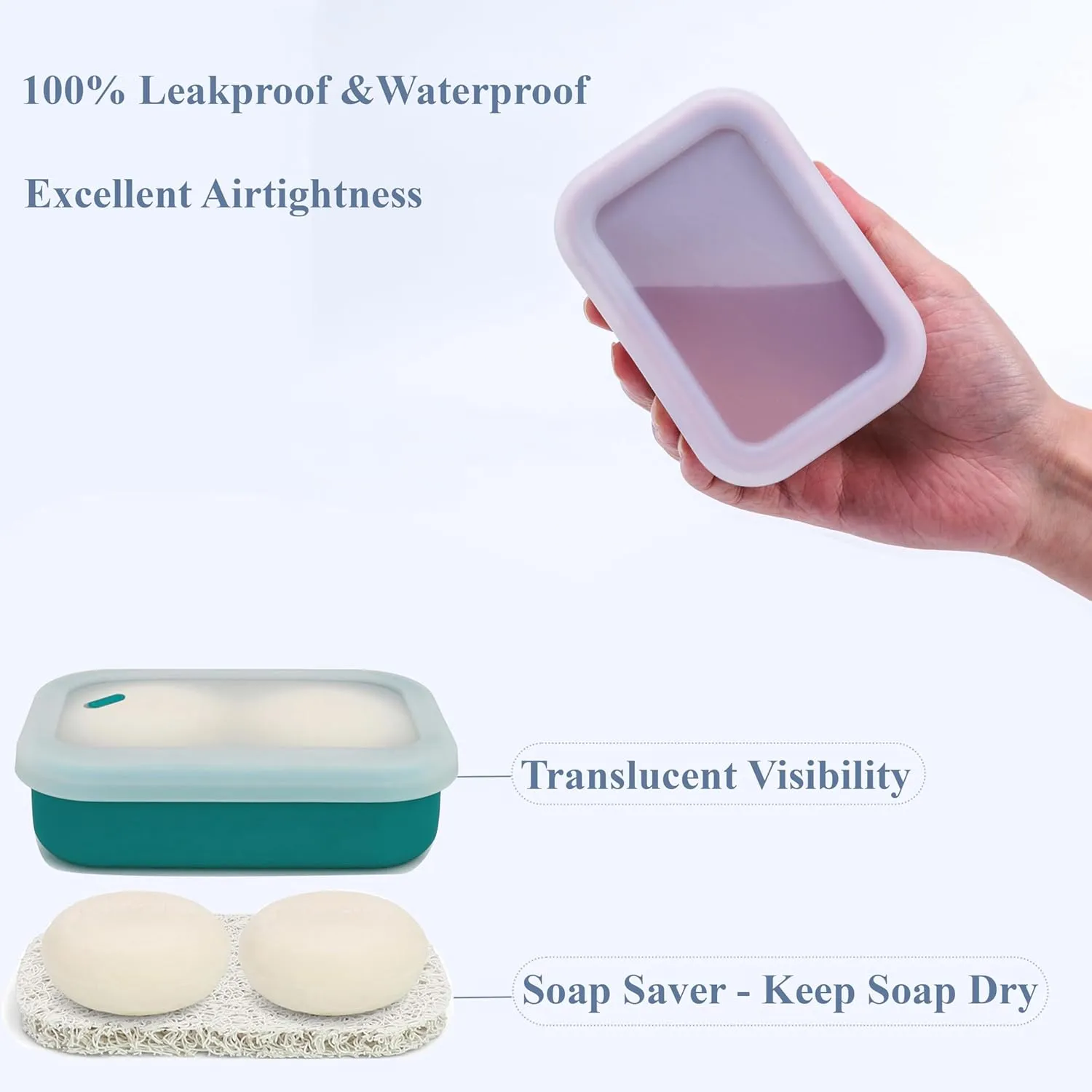 2PC Portable Leakproof Travel Soap Case, Silicone Travel Soap Case, Compact Soap Holder with Drainage Layer, Travel Soap Holder for Camping, Gym, Outdoor Turquoise&flamigo