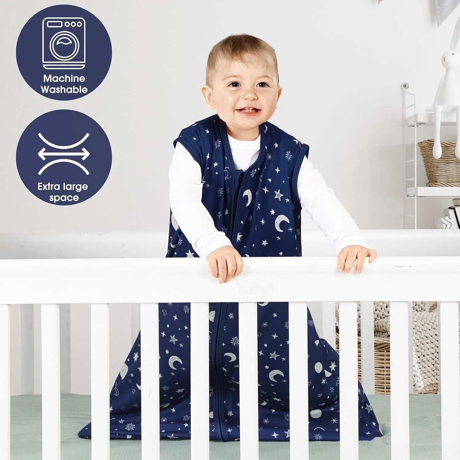 3 Pack Baby Sleep Sack 12-18 Months 100% Rayon Cotton Baby Sleeping Bag 2-Way Zipper Toddler Wearable Blankets Comfy Stretchy Lightweight TOG 0.3 （Purple&Clouds&Starry Sky）