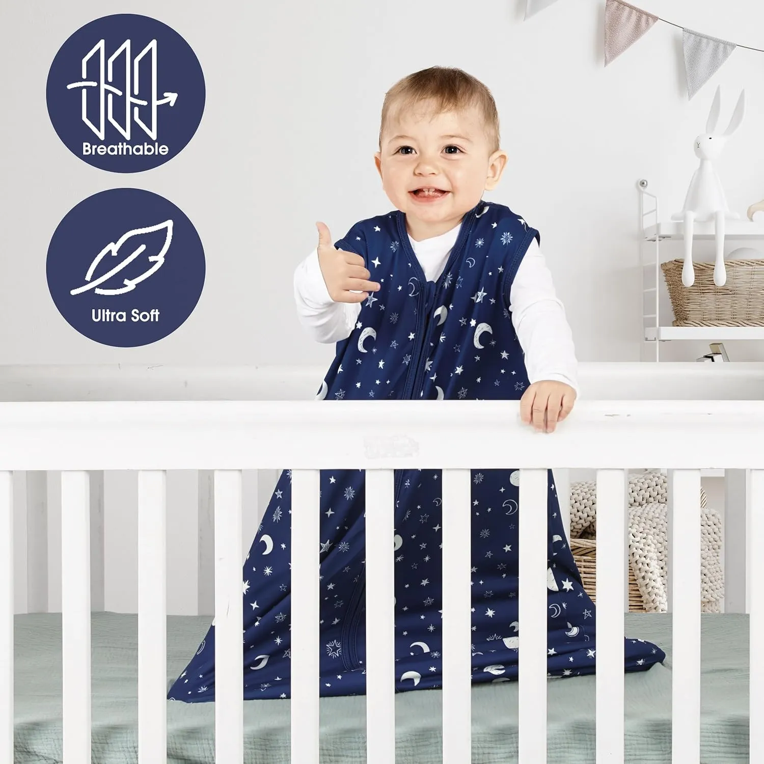 3 Pack Baby Sleep Sack 12-18 Months 100% Rayon Cotton Baby Sleeping Bag 2-Way Zipper Toddler Wearable Blankets Comfy Stretchy Lightweight TOG 0.3 （Purple&Clouds&Starry Sky）