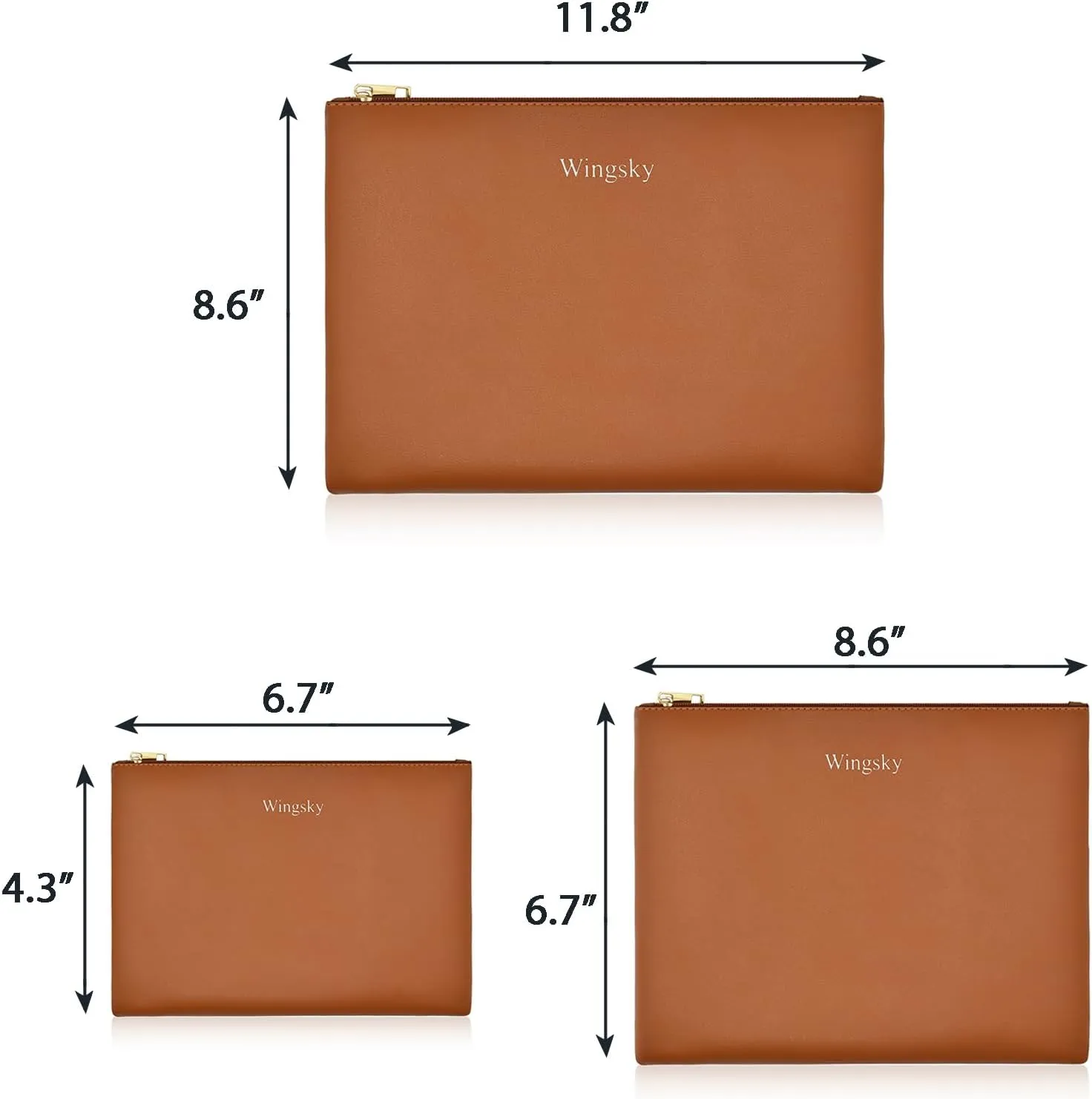 3 Pack Makeup Bag for Purse, Vegan Leather, Travel Makeup Pouch Cosmetic Bag Zipper Pouch Bags,Travel Toiletry Bags for Women (Camel Brown, 12.6x9 inch)
