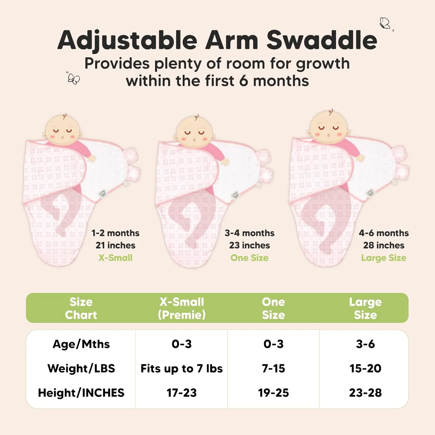 3-Pack Organic Baby Swaddle Sleep Sacks - Swaddles for Newborns, Infant 0-3 Months, Baby Girls, Boys, Soft & Snug Newborn Sleep Sack, Nursery Swaddling Blankets (Blossom)