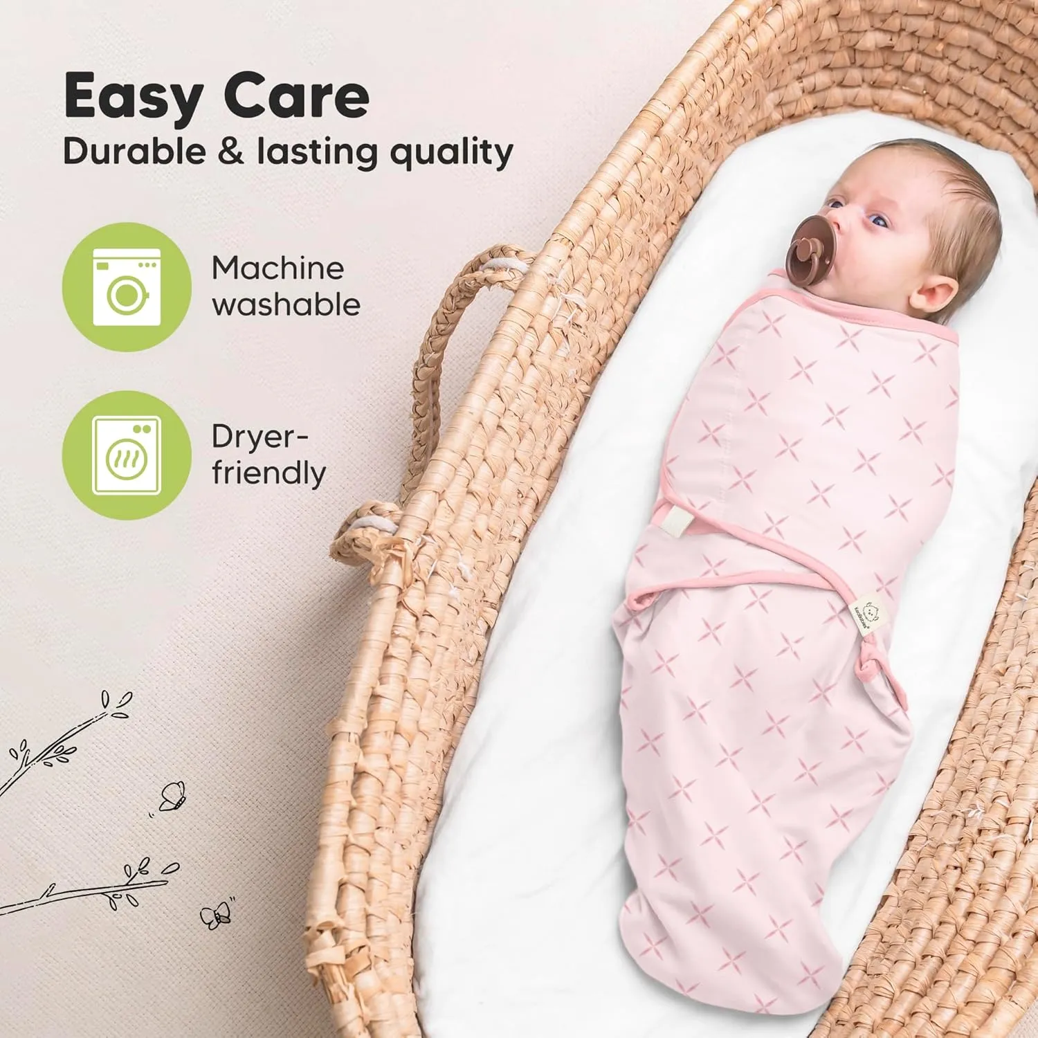 3-Pack Organic Baby Swaddle Sleep Sacks - Swaddles for Newborns, Infant 0-3 Months, Baby Girls, Boys, Soft & Snug Newborn Sleep Sack, Nursery Swaddling Blankets (Blossom)