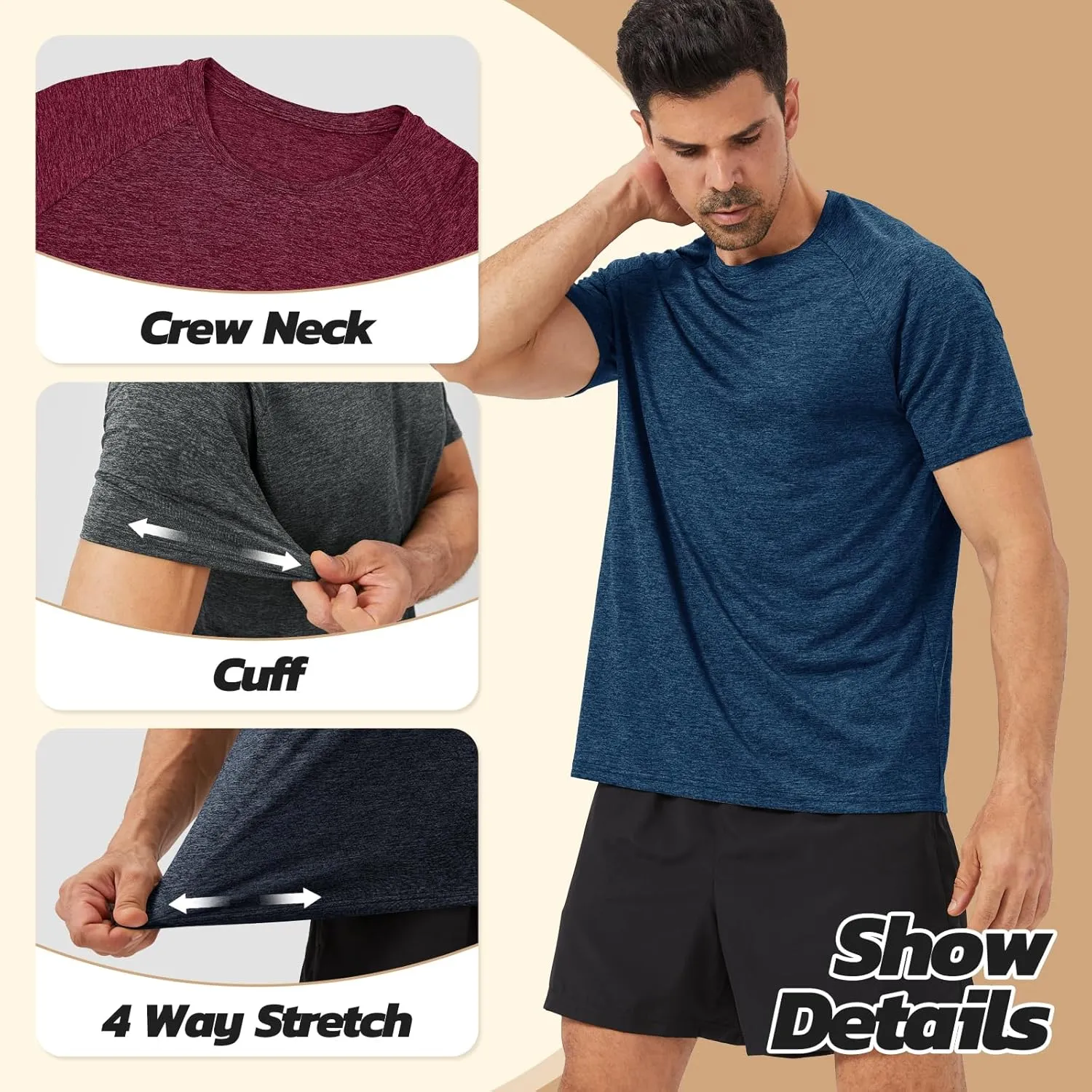 3 Pack Workout Mens Shirts - Dry Fit Causal Moisture Wicking Work Gym Athletic Short Sleeve for Basketball Running