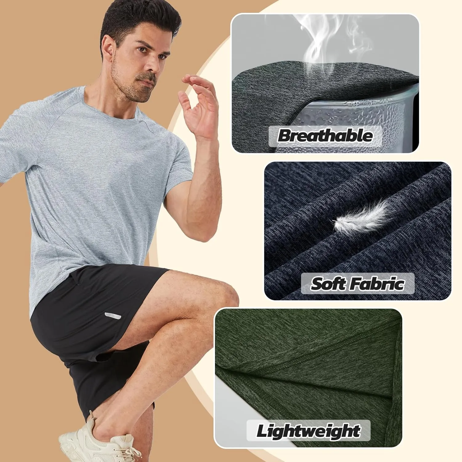 3 Pack Workout Mens Shirts - Dry Fit Causal Moisture Wicking Work Gym Athletic Short Sleeve for Basketball Running