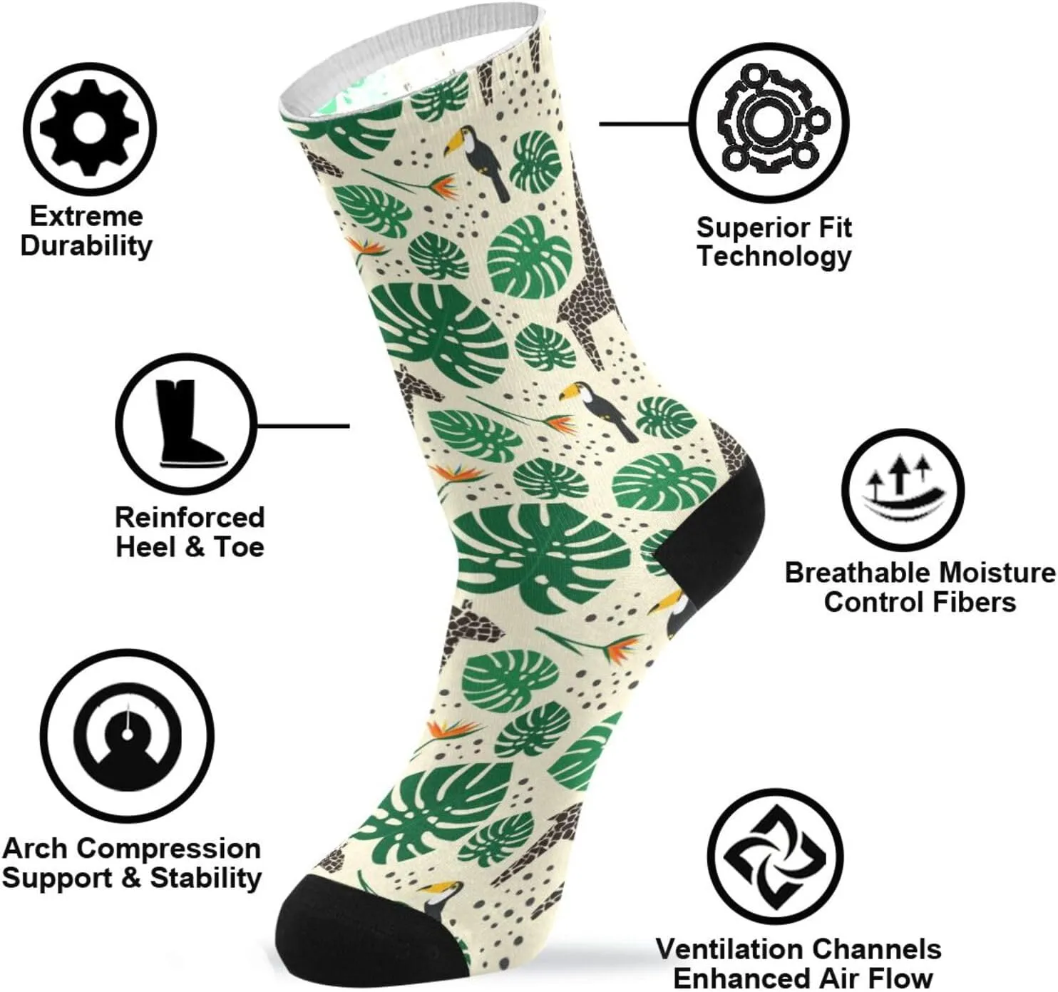 3 Packs Casual Socks, Compression Crew Knee High Athletic Soft Circulation Socks