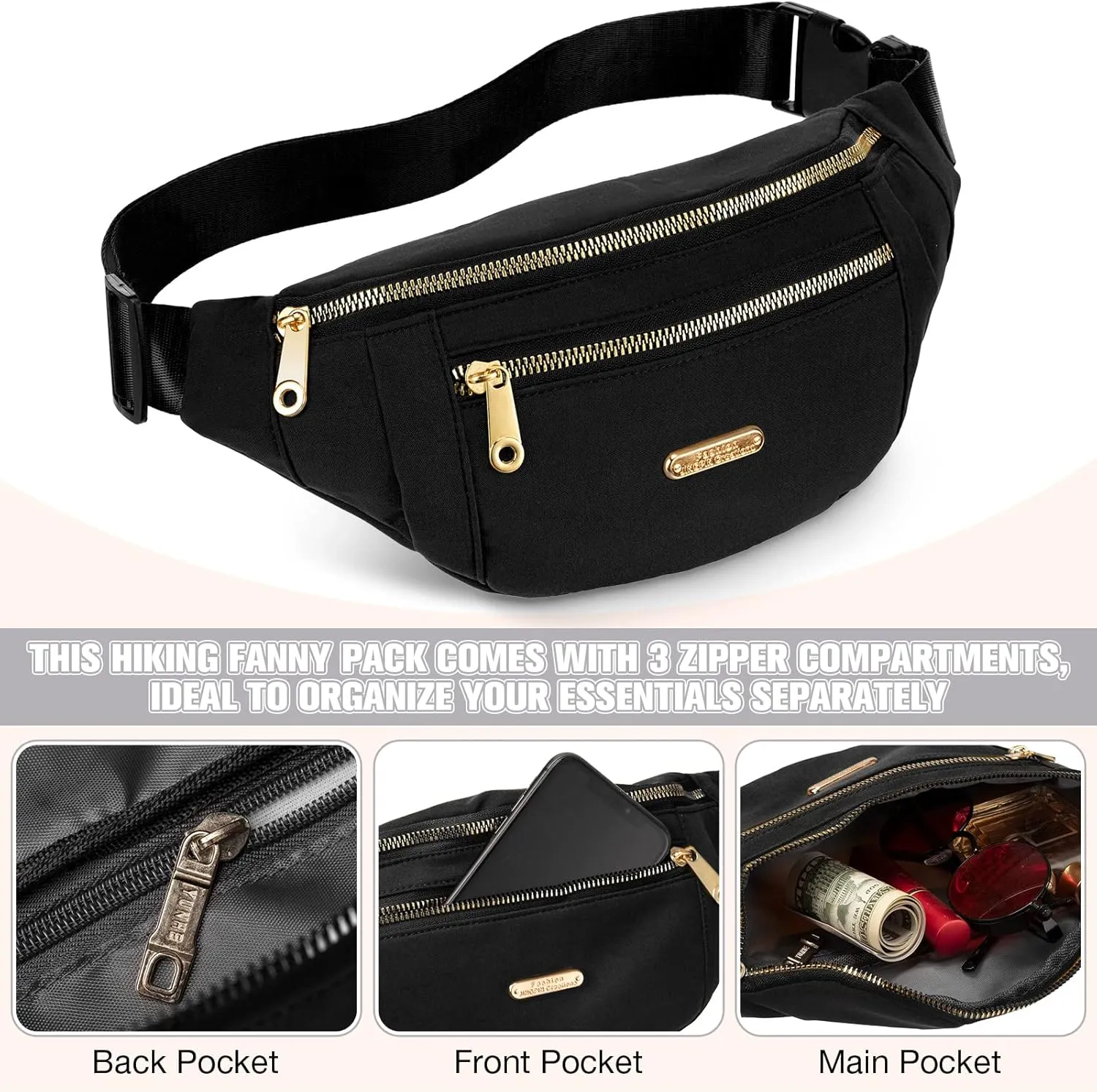 3 Pcs Waterproof Fanny Packs for Women and Men Waist Pack with Adjustable Strap Waist Pouch for Sports Running Exercise Walking Travel