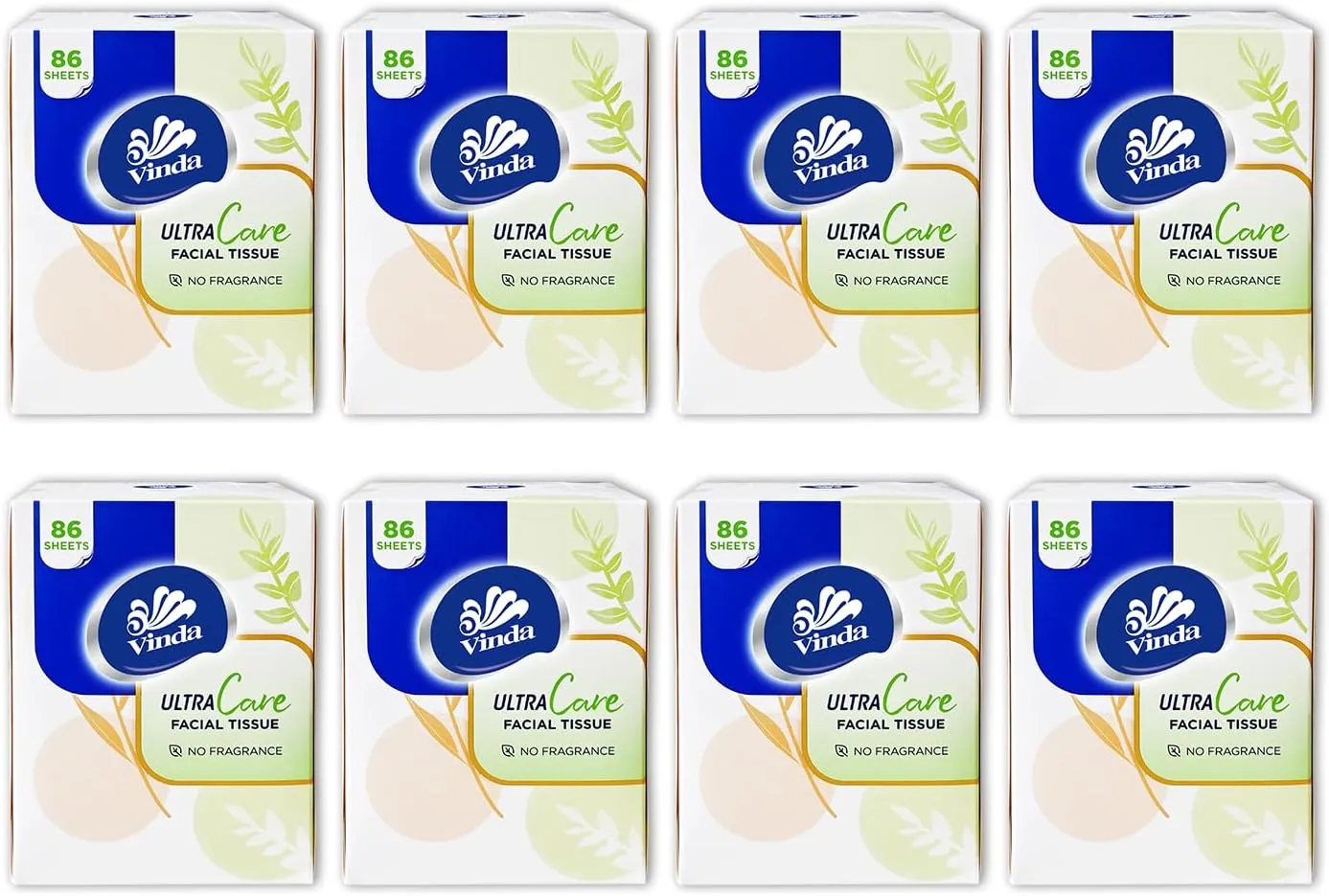 3-Ply Ultra Care Facial Tissues, 86 Count Each Box, 8 Cube Boxes