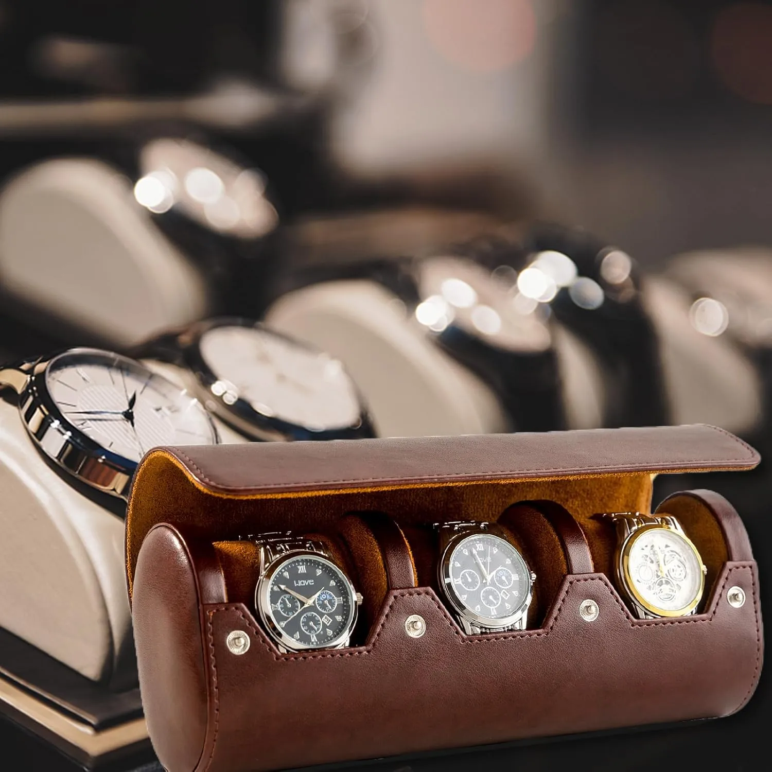 3 Watch Travel Case - Classic Leather Watch Case with Perfect Texture. Watch Carrying Case or Organizer for Storage and Display. Ideal Gift for Men Traveling, All Handmade by Artisans