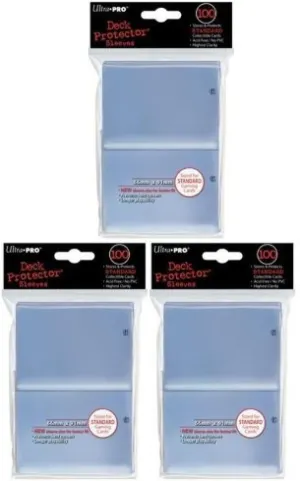 (300) Ultra Pro New Standard Size(66mm x 91mm) Clear Deck Protectors Sleeves! 3 Factory Sealed 100ct Packs (#82689) with Ultra Pro* *s Hologram Quality Seal of Durability! Stores and Protects