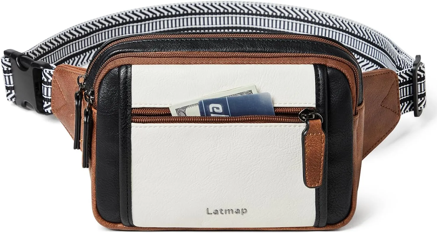 3L TRIPLE ZIP Fanny Packs Belt Bag For Women Men Crossbody Waist Pack Sling Chest Bum Travel Bag Purse Faux Leather Fashion Cute Black