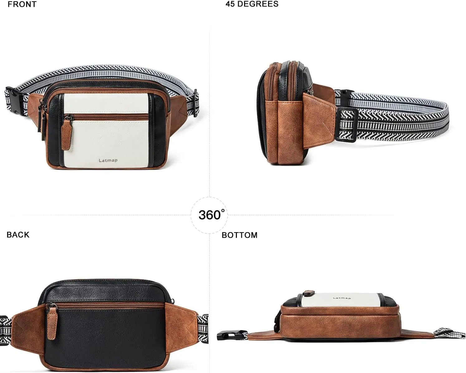 3L TRIPLE ZIP Fanny Packs Belt Bag For Women Men Crossbody Waist Pack Sling Chest Bum Travel Bag Purse Faux Leather Fashion Cute Black