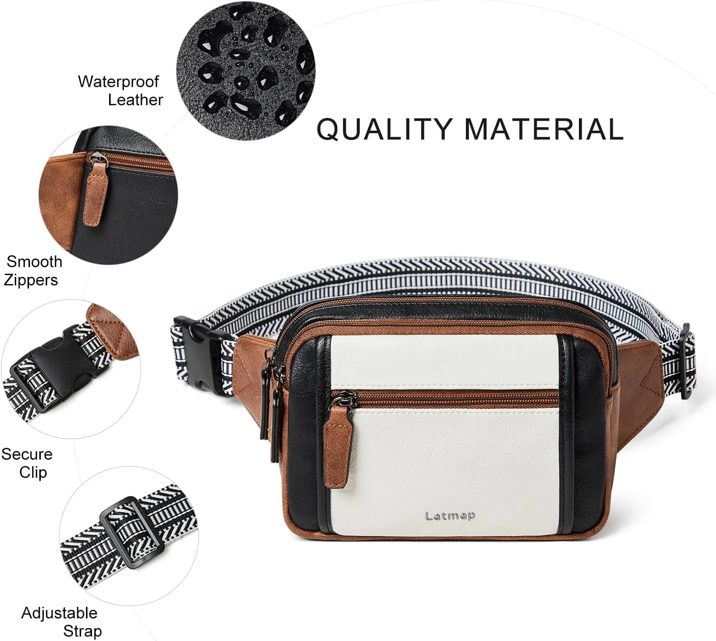 3L TRIPLE ZIP Fanny Packs Belt Bag For Women Men Crossbody Waist Pack Sling Chest Bum Travel Bag Purse Faux Leather Fashion Cute Black