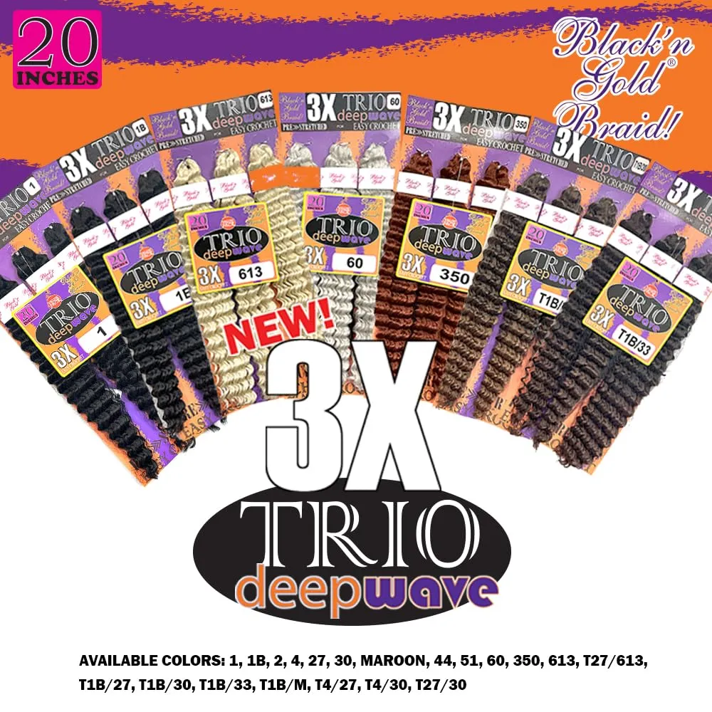 3X TRIO DEEPWAVE 20" (3 PACK) SYNTHETIC HAIR FOR CROCHET BRAIDING (#350 RUSTY COPPER)