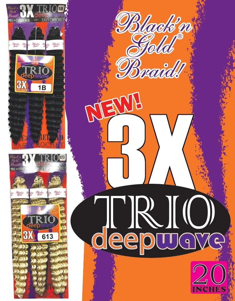 3X TRIO DEEPWAVE 20" (3 PACK) SYNTHETIC HAIR FOR CROCHET BRAIDING (#350 RUSTY COPPER)