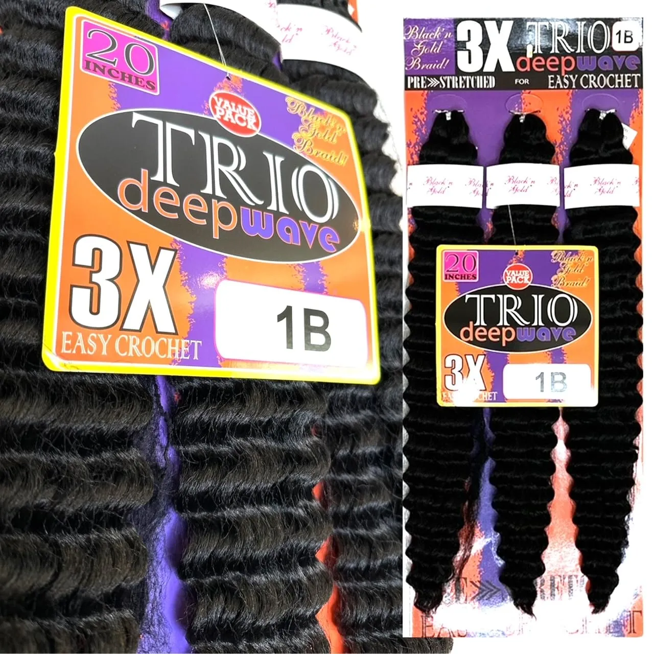 3X TRIO DEEPWAVE 20" (3 PACK) SYNTHETIC HAIR FOR CROCHET BRAIDING (#350 RUSTY COPPER)