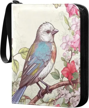4 Pocket Card Binder with 50 Removable Sleeves Birds Painting Design Trading Card Binder Collector Card Album for 400 Game Sports Cards