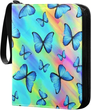4 Pocket Card Binder with 50 Removable Sleeves Fly Colorful Butterfly Trading Card Binder Collector Card Album for 400 Game Sports Cards