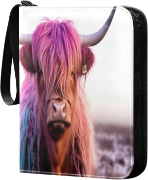 4 Pocket Card Binder with 50 Removable Sleeves Highland Cow Colorful Trading Card Binder Collector Card Album for 400 Game Sports Cards