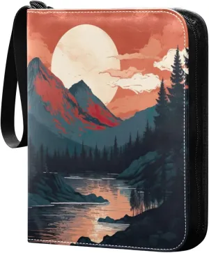 4 Pocket Card Binder with 50 Removable Sleeves Sunset Mountain Painting Trading Card Binder Collector Card Album for 400 Game Sports Cards