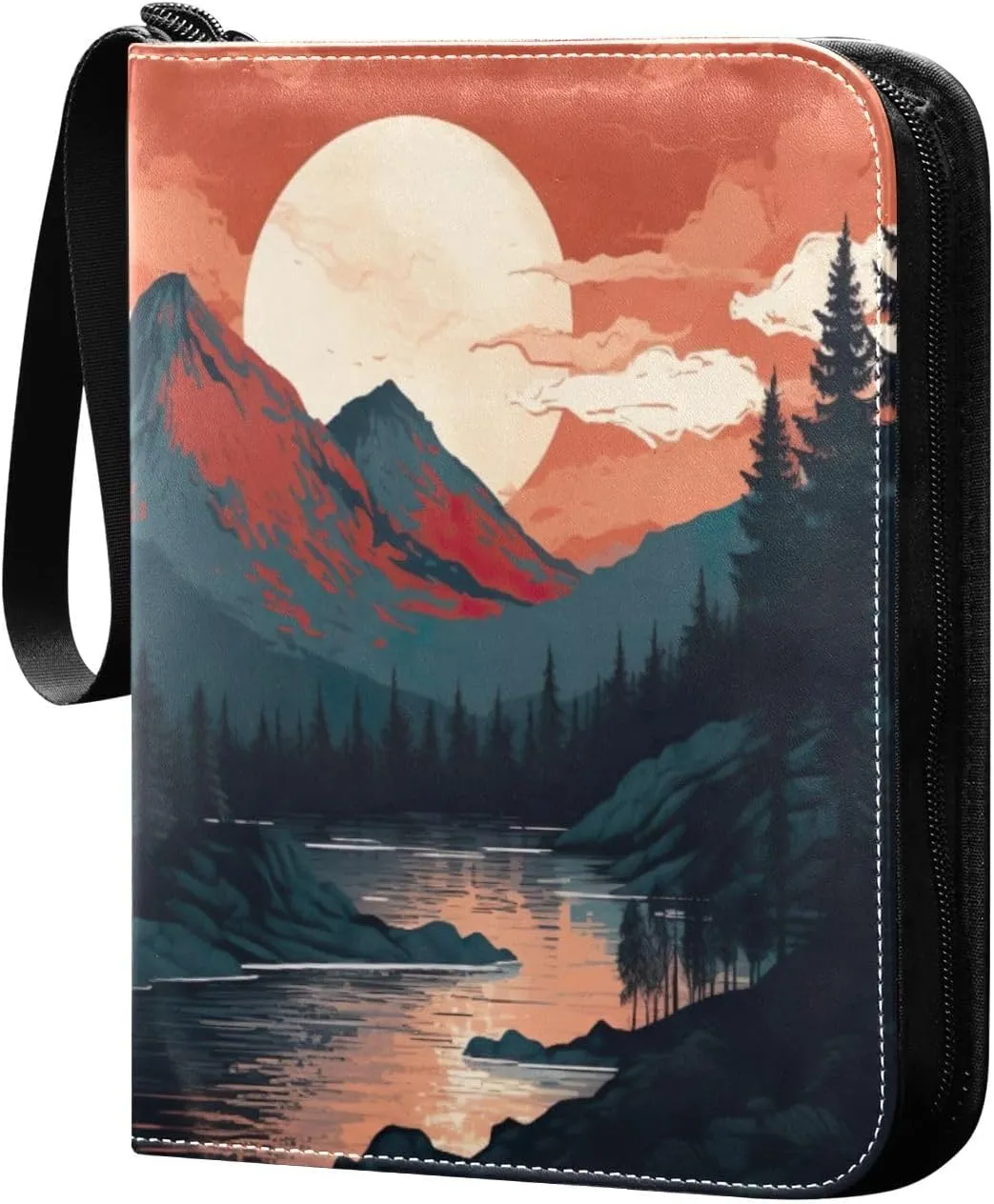 4 Pocket Card Binder with 50 Removable Sleeves Sunset Mountain Painting Trading Card Binder Collector Card Album for 400 Game Sports Cards