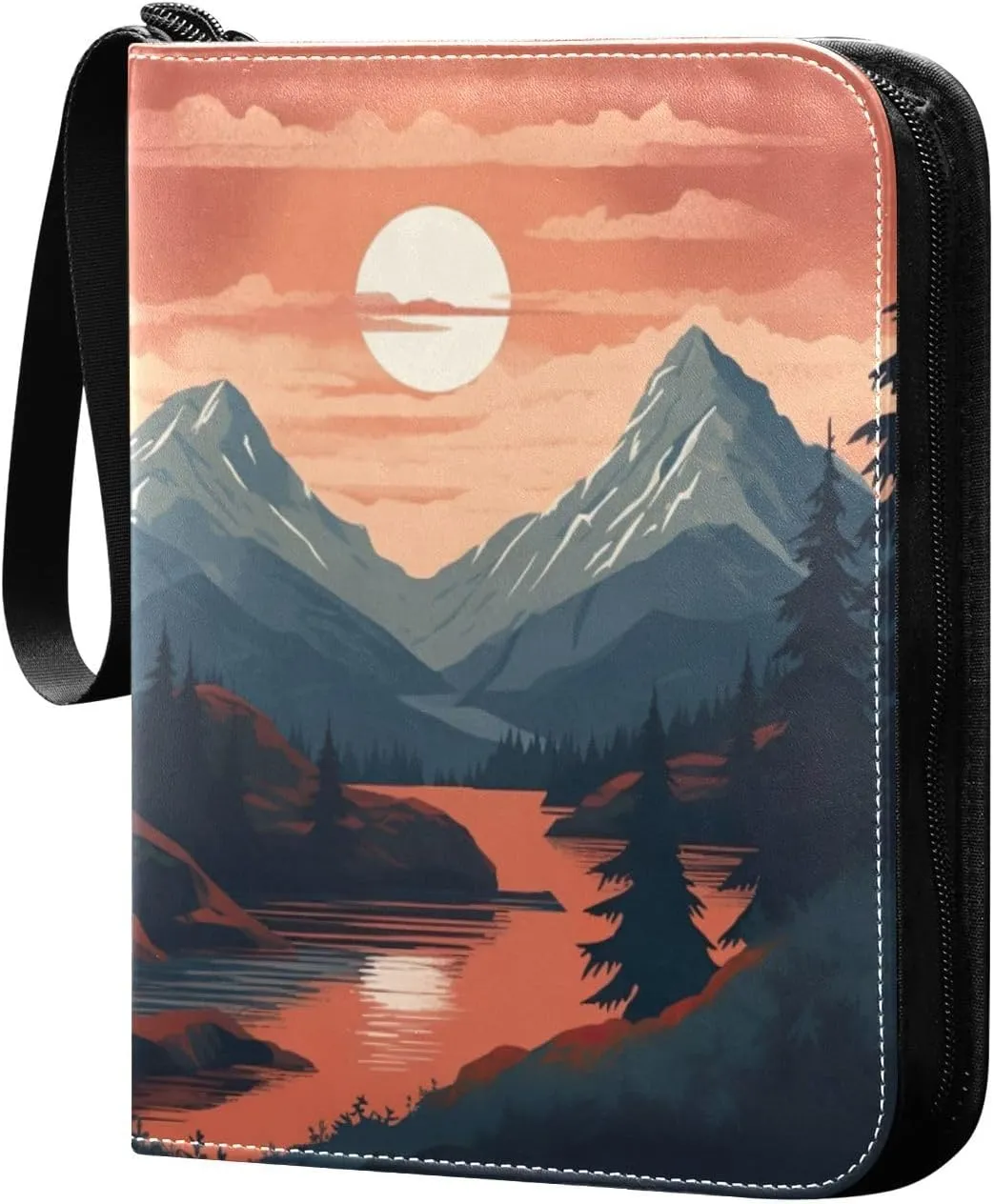 4 Pocket Card Binder with 50 Removable Sleeves Sunset Mountain Painting Trading Card Binder Collector Card Album for 400 Game Sports Cards