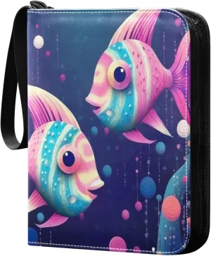 4 Pocket Card Binder with 50 Removable Sleeves Two Colorful Fish Trading Card Binder Collector Card Album for 400 Game Sports Cards