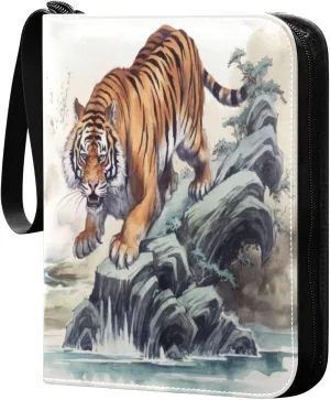 4 Pocket Card Binder with 50 Removable Sleeves Vintage Tiger Painting Trading Card Binder Collector Card Album for 400 Game Sports Cards