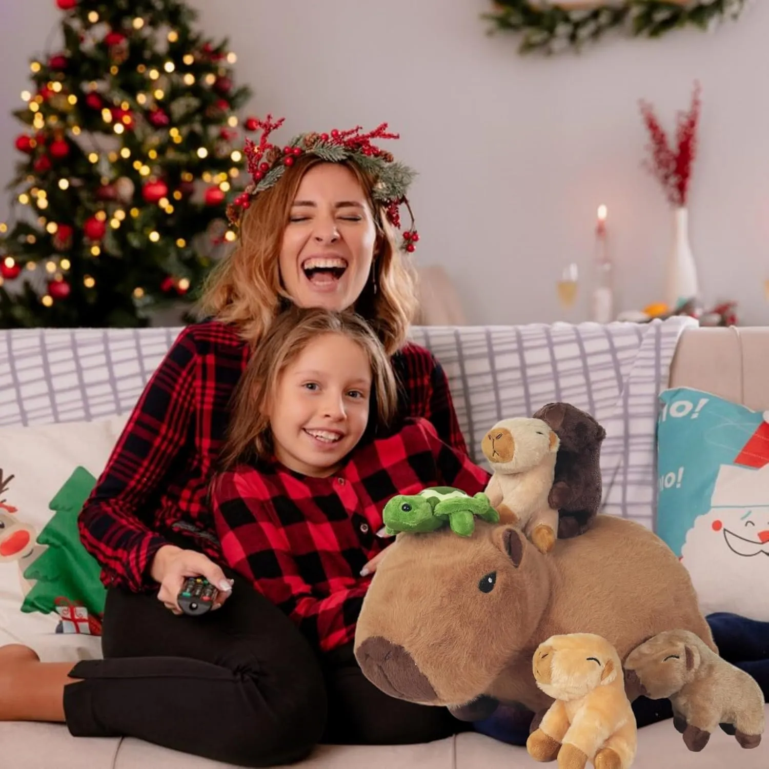 5 in 1 Capybara Plush Large Capybara Stuffed Animal with 4 Cute Babies Inside, 14.2" Mommy Stuffed Capybara Plushies Pillow Toys with Zippered Pouch for Kids Boys Girls Birthday Christmas Party Gifts