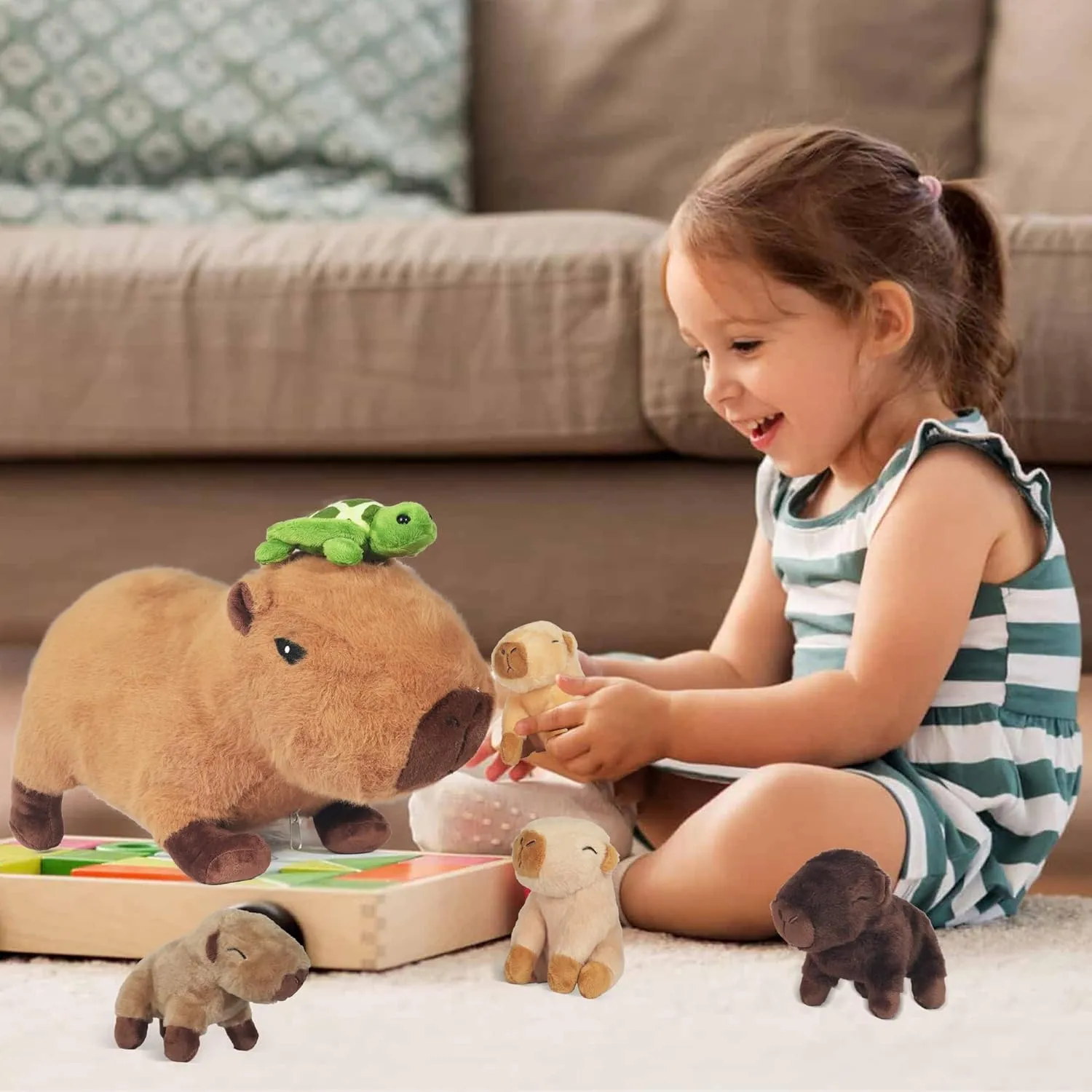 5 in 1 Capybara Plush Large Capybara Stuffed Animal with 4 Cute Babies Inside, 14.2" Mommy Stuffed Capybara Plushies Pillow Toys with Zippered Pouch for Kids Boys Girls Birthday Christmas Party Gifts